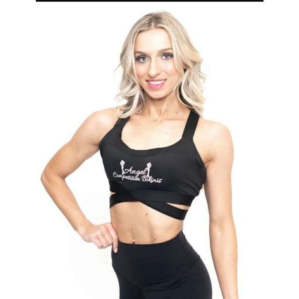 ACBikinis NWT Angel Competition Bikinis logo sports bra in Black size medium
